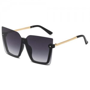 U.S. High Fashion Semi-frame Rivet Decorated Design Women Wholesale Sunglasses - Golden Black