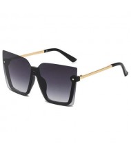 U.S. High Fashion Semi-frame Rivet Decorated Design Women Wholesale Sunglasses - Golden Black
