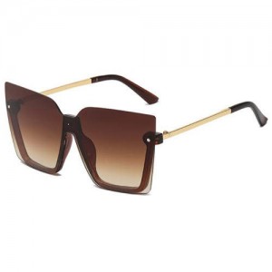 U.S. High Fashion Semi-frame Rivet Decorated Design Women Wholesale Sunglasses - Brown