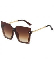 U.S. High Fashion Semi-frame Rivet Decorated Design Women Wholesale Sunglasses - Brown