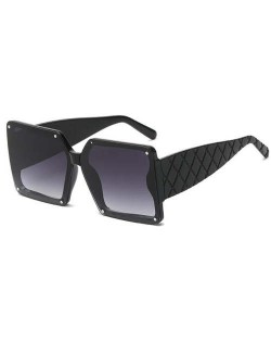 Stylish Bold Square Frame Embossing Design Women Cool Fashion Wholesale Sunglasses - Black