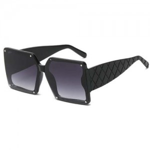 Stylish Bold Square Frame Embossing Design Women Cool Fashion Wholesale Sunglasses - Black