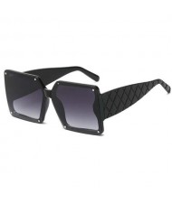 Stylish Bold Square Frame Embossing Design Women Cool Fashion Wholesale Sunglasses - Black