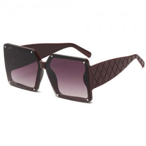 Stylish Bold Square Frame Embossing Design Women Cool Fashion Wholesale Sunglasses - Red Wine
