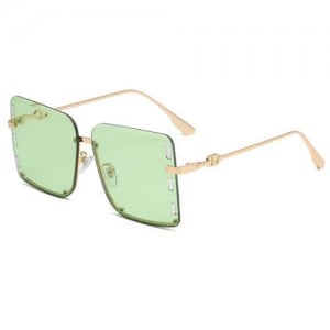 U.S. Bold Fashion Rhinestone Embellished Frameless Women Wholesale Sunglasses - Green