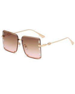 U.S. Bold Fashion Rhinestone Embellished Frameless Women Wholesale Sunglasses - Brown