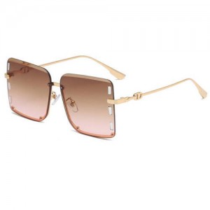 U.S. Bold Fashion Rhinestone Embellished Frameless Women Wholesale Sunglasses - Brown