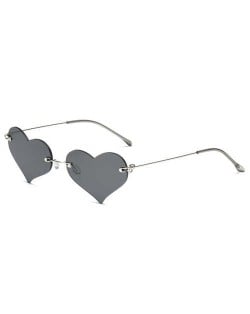 Sweet Heart Style Simple Fashion Frameless Lady Wholesale Sunglasses - Black