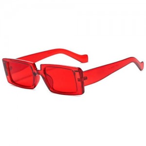 Vintage Style Narrow Square Frame Candy Color Women Wholesale Sunglasses - Clear Red