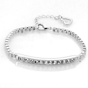 Austrian Rhinestones Inlaid Joints Chain Style Platinum Bracelet