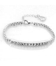 Austrian Rhinestones Inlaid Joints Chain Style Platinum Bracelet