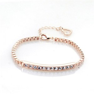 Austrian Rhinestones Inlaid Joints Chain Style Rose Gold Bracelet