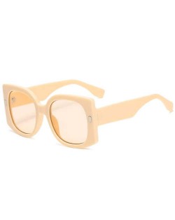 Vintage Style Internet Celebrities Choice Mini Rivet Decorated Square Frame Fashion Women Wholesale Sunglasses - Beige