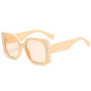Vintage Style Internet Celebrities Choice Mini Rivet Decorated Square Frame Fashion Women Wholesale Sunglasses - Beige