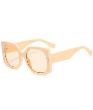 Vintage Style Internet Celebrities Choice Mini Rivet Decorated Square Frame Fashion Women Wholesale Sunglasses - Beige