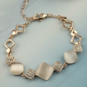Rhinestone Inlaid Geometric Opal 18K Rose Gold Bracelet