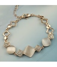 Rhinestone Inlaid Geometric Opal 18K Rose Gold Bracelet