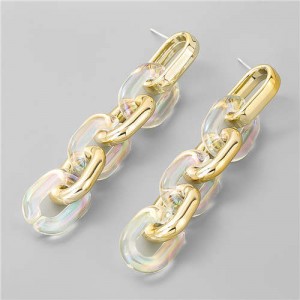 Wholesale Jewelry Summer Fashion Unique Chain Design Long Dangle Earrings - Oval
