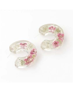 Vintage Wholesale Jewelry Style Crescent Shape Flower Inlaid Transparent Resin Earrings - Purple