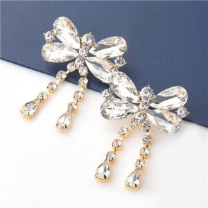 Bling Buttetfly Chain Tassel High Fashion Glass Women Wholesale Earrings - Golden
