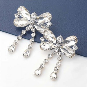 Bling Buttetfly Chain Tassel High Fashion Glass Women Wholesale Earrings - Silver
