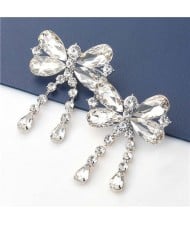 Bling Buttetfly Chain Tassel High Fashion Glass Women Wholesale Earrings - Silver