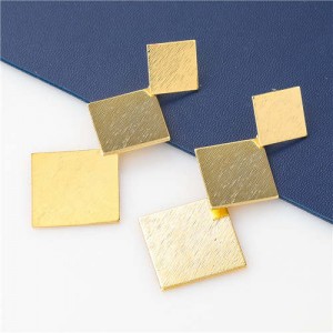 Punk Fashion Wholesale Jewelry Linked Metal Square Design Internet Celebrities Earrings - Golden