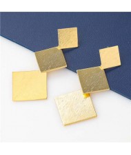 Punk Fashion Wholesale Jewelry Linked Metal Square Design Internet Celebrities Earrings - Golden