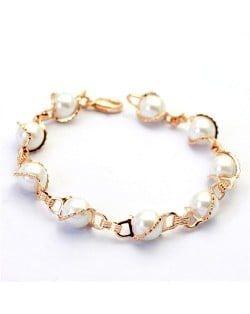 Exquisite Rose Gold Wrapped Pearls Bracelet