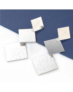 Punk Fashion Wholesale Jewelry Linked Metal Square Design Internet Celebrities Earrings - Silver