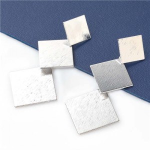 Punk Fashion Wholesale Jewelry Linked Metal Square Design Internet Celebrities Earrings - Silver