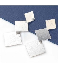 Punk Fashion Wholesale Jewelry Linked Metal Square Design Internet Celebrities Earrings - Silver