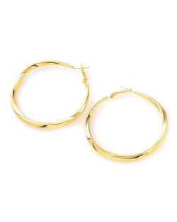 Stylish Wholesale Jewelry Plain Color Twist Pattern Alloy Hoop Earrings - Golden