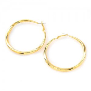 Stylish Wholesale Jewelry Plain Color Twist Pattern Alloy Hoop Earrings - Golden