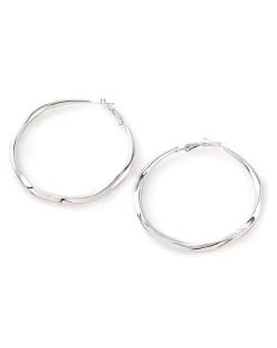 Stylish Wholesale Jewelry Plain Color Twist Pattern Alloy Hoop Earrings - Silver