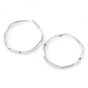 Stylish Wholesale Jewelry Plain Color Twist Pattern Alloy Hoop Earrings - Silver
