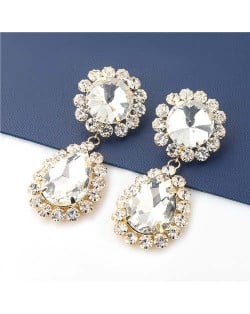 Shining Floral Teardrop-shaped U.S. Party Fashion Women Wholesale Costume Earrings - White