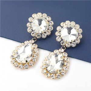Shining Floral Teardrop-shaped U.S. Party Fashion Women Wholesale Costume Earrings - White