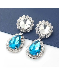 Shining Floral Teardrop-shaped U.S. Party Fashion Women Wholesale Costume Earrings - Blue