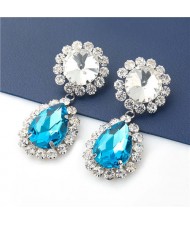 Shining Floral Teardrop-shaped U.S. Party Fashion Women Wholesale Costume Earrings - Blue