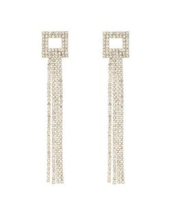 Korean Fashion Square Shape Bling Rhinestone Tassel Long Style Women Wholesale Earrings