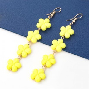 Yellow Flowers Bohemian Style Multi-layer Design Fish Hooks Women Wholesale Earrings