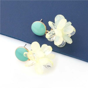 Wholesale Jewelry Sweet Artificial Crystal Flowers Fashion U.S. Style Dangling Women Earrings - Green