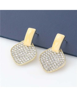 Rhombus Shape Rhinestone Inlaid Korea Fashion Women Stud Wholesale Earrings - Yellow