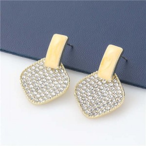 Rhombus Shape Rhinestone Inlaid Korea Fashion Women Stud Wholesale Earrings - Yellow