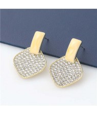 Rhombus Shape Rhinestone Inlaid Korea Fashion Women Stud Wholesale Earrings - Yellow