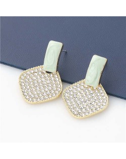 Rhombus Shape Rhinestone Inlaid Korea Fashion Women Stud Wholesale Earrings - Green