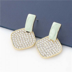 Rhombus Shape Rhinestone Inlaid Korea Fashion Women Stud Wholesale Earrings - Green