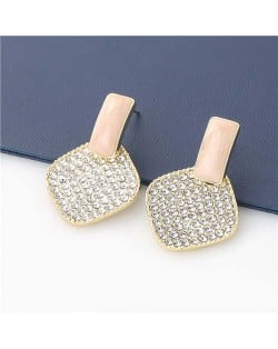 Rhombus Shape Rhinestone Inlaid Korea Fashion Women Stud Wholesale Earrings - Pink