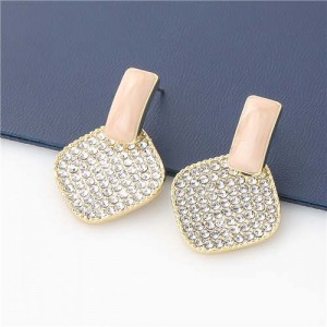 Rhombus Shape Rhinestone Inlaid Korea Fashion Women Stud Wholesale Earrings - Pink